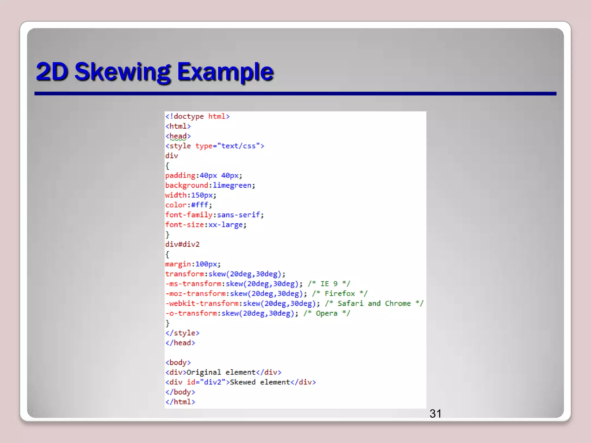 2D Skewing Example

31

 