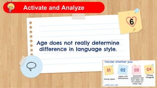 Age does not really determine
difference in language style.
Activate and Analyze
 