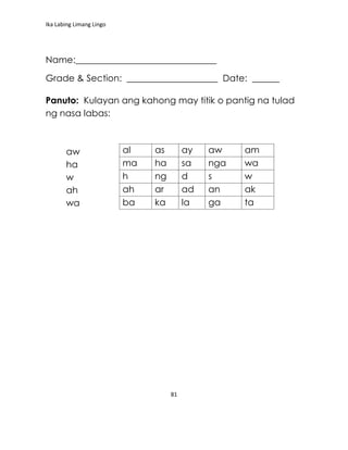 Labing Mtb mle-tagalog-activity-sheets-q12 | PDF