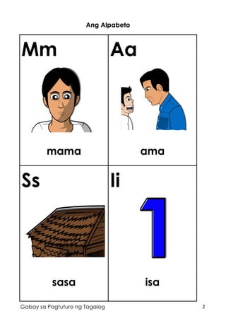 2Gabay sa Pagtuturo ng Tagalog
Ang Alpabeto
Mm
mama
Aa
ama
Ss
sasa
Ii
isa
 