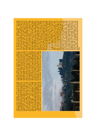 cesstomotorvehicles.Circleitontheright
andbeginyouruphillclimb.Aseriesofhairpin
turnswilltakeyoutothepanoramicroadrun-
ningalongtheentirelengthoftheridgeofthe
CuronePark.Turnleftwhereitends(420m).
Afterafewhundredmetresoflevelground,
theroadonceagainbecomespavedand
upwards-sloping.Leavethemainroadonce
you’vereachedLissolo(615m).Turnleftin
frontofarestaurant.Onceyou’vereached
theforkontheroad–nearapaddock–keep
left,takingthepathrunningdownhill.Youwill
reachacrossroadsafterapproximately300m
–keepgoingonthemainroad(slightlyonthe
right).Thepathcontinuesdownhillinsidethe
woodsuntilitreachesanewfork.Keepleft
andkeepridingforanother150mapproxi-
mately.Atthispoint,keeprightonthealmost
levelpathforanother300mandthenturnleft.
Aftertwoshort,steepslopesyouwillﬁndan
enjoyablesingle-trek.Turnleftattheforkinthe
roadandfollowthetraildownuntilthepaved
roadtoLissolo,whereyouwillturnright.At
thispointthetrailonceagainclimbsuphillun-
tilthebeginningofthepathontheleft,which
afterpassingaconvent,onceagainslopes
downhilluntilthelowerCascinaBernaga(440
m).Backonthepavedroad;turnleftandkeep
goinguntilyoureachasmalluphillclimbata
crossroads.Here,keepgoingstraightdown
thedownhill-slopingroadforafewhundred
moremetres.TurnleftontoViaCamponear
thelefthandcurve.Halfwaydowntheroad
thepavingwillturnintoasphalt-requiring
youtobemorecareful.Turnrightattheend
oftheroadandkeepgoingdownhilluntilyou
reachapavedroad.Turnrightattheendof
theroadnearthestopsign,takinganother
pebbledpathwithaverysteepuphillclimbat
itsend.Onceyou’vereachedtheMontecem-
etery(376m)keepgoing-onapavedroad
untilyoureachthecrossing,whereyouwill
seethevillagechurchonyourleft.Keepriding
towardsSpiazzo.WhenyoureachSpiazzo,
turnleftontotheﬁrstpath.Afterridingaround
thehillwiththethreecypresses,taketheﬁrst
pathonyourrightleadingintothevineyard.
Althoughthisﬁrstpartofthetrackisrather
level,itissoonfollowedbyaverysteeptrack
whichwilltakeyoutoPianello(451m).Turn
leftontotheunpaveddownhilltrailwhichcuts
throughtheCascinaRatta,CascinaScarpata
(370m)andtheCascinaCosta.Turnleftaf-
terthelatterandcutacrossthecourtyards
oftheCascinaGalbuseraNeraandCascina
GalbuseraBianca(346m).Afterafewme-
tres,youwillonceagainﬁndapavedroad.
Turnright,andafteragroupofhouses,turn
leftontoanenjoyablesingle-trekwhichwill
takeyouuptotheFornacesuperiore(295m).
CrossingthroughtheFornacecourt,takethe
pavedroadtowardsCascinaBagaggera,and
after200mturnontothepathonyourright
cuttingthroughthewoodedarea.Thetrail
nowcontinuesstraightaheaduntilitreaches
theCuronestream.Keepgoingstraight.Af-
teraseriesoffordswhichcanbecrossedby
bridge(onfootonly),thepathwilltakeyouto
Molinazzo(252m).Turnbackontothestate
roadandrideforapproximately200mun-
tilyoureachapedestriancrossing.Turnleft
andtaketheunpavedroadbacktothesports
ﬁeld.
 