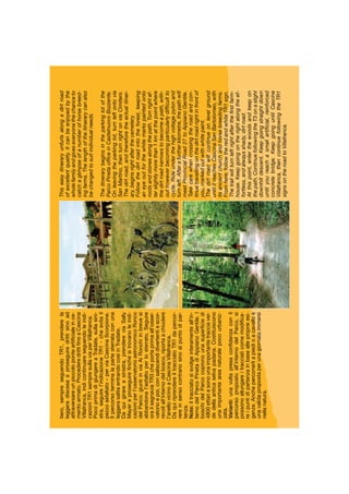 tiero,sempreseguendoTR1,prenderela
leggeradiscesaeproseguiredrittisinoad
attraversareunpiccoloponteartiﬁcialeince-
mentoarmato.ProcederedrittiﬁnoaCascina
Villafranca,indicontinuareseguendoleindi-
cazioniTR1sempresullaviaperVillafranca.
PocoprimadigiungereaTradate,sullasini-
stra,seguirel’indicazioneTR1-cheevitail
pezzoasfaltato–perviaCascinaScorpione.
Ilpercorsoterminalapartesterrataconuna
leggerasalitaentrandocosìinTradate.
Daquigirareasinistra,prendereviaSally
Mayereproseguireﬁnchésitrovanoleindi-
cazioniperl’osservatorioastronomicoRonco
delParco;giuntiinviaAiRonchiinbrevesi
abbandonal’asfaltoperlosterrato.Seguire
orailsegnaviaTR3cheportaprimaall’osser-
vatorioepoi,consaliscendidivertentiescor-
revoliall’internodelbosco,riportaachiudere
l’anellovicinoaCascinaVillafranca.
DaquiriprendereiltracciatoTR1dapercor-
rereinsensocontrariosinoalpuntodipar-
tenza.
Note:iltracciatosisvolgeinteramenteall’in-
ternodelParcoPinetadiAppianoGentile.I
boschidelParcocopronounasuperﬁciedi
4800ettariesonounaimportantetracciaver-
dedellaanticaselvapadana.Costituiscono
unaimportanteareanaturalepocourbaniz-
zata.
Varianti:unavoltapresaconﬁdenzaconil
percorsopropostoall’internodelParco,si
possonoallungareitracciaticomemodiﬁca-
reipuntidipartenzainbasealleproprieesi-
genze.Anchepercorrerliapiedioacavalloè
unavalidapropostaperunagiornataimmersi
nellanatura.
Thiseasyitineraryunfurlsalongadirtroad
ofexcellentquality.Itcanbeenjoyedbythe
wholefamilyandgiveseveryonethechanceto
catchaglimpseofanumberofhorsebreed-
ingfarms.Thelengthoftheitinerarycanalso
bechangedtosuitindividualneeds.
Theitinerarybeginsintheparkinglotofthe
ParcoPinetaofﬁceinCastelnuovoBozzente.
Onleavingtheparkinglot,turnleftontovia
SanMartino,thenturnrightonviaCimitero.
Thedirtroad,andthereforetheactualitiner-
ary,beginsrightafterthecemetery.
Followthedirtroadintotheforest,keeping
aneyeoutforthewhitemarkspaintedonto
rootsandstonesalongthepath.Turnrightaf-
terslightlymorethan1kmatthepointwhere
thedirtroadnarrowstobecomeapath,with-
outhoweverbecomingparticularlydifﬁcultto
cycle.Rideunderthehighvoltagepylonand
turnleft.Afterafurtherkilometre,thepathwill
meetProvincialRoad27toAppianoGentile.
Takecarewhencrossingtheroadandcon-
tinuetravellingonthedirtroadrightinfrontof
you,markedoutwithwhitepaint.
Thedirtroadwillcontinueonlevelground
untilitreachesCascinaSanBartolomeo,with
itsancientchurchandhorsebreedingfarms.
Fromhere,followtheredandwhiteTR1sign.
Thetrailwillturnleftrightaftertheﬁrstfarm-
house.Keepgoingontherightalongtheef-
fortless,andalwaysshady,dirtroad.
Atthispoint,enterthewoodsandkeepon
thepath.ContinuefollowingtheT3onaslight
downhilldescent.Keepgoingstraightdown
untilyoureachasmallartiﬁcial,reinforced
concretebridge.KeepgoinguntilCascina
Villafranca,thencontinuefollowingtheTR1
signsontheroadtoVillafranca.
 