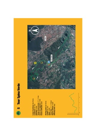 Luogodipartenza:SanFermo
Lunghezza:km19,6
Dislivello:m694
Tempodipercorrenza:21
/2/3ore
Quotamaxraggiunta:m620
Gradodidifﬁcoltà:facile
Startingpoint:SanFermo
Length:Km19,6
Slope:m694
Traveltime:21
/2/3hours
Highestaltitude:m620
Difﬁcultylevel:easy
STourSpinaVerde
12
m200
480km
250
300
350
400
450
500
550
600
650
COMO
SANFERMO
 