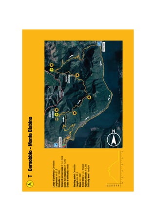Luogodipartenza:Cernobbio
Lunghezza:km51,5
Dislivello:m1.580
Tempodipercorrenza:31
/2/4ore
Quotamaxraggiunta:m1.345
Gradodidifﬁcoltà:medio
Startingpoint:Cernobbio
Length:Km51,5
Slope:m1.580
Traveltime:31
/2/4hours
Highestaltitude:m1.345
Difﬁcultylevel:medium
TCernobbio-MonteBisbino
403050
m0
10200km
200
400
600
800
1000
1200
1400
CERNOBBIO
MONTE
BISBINO
SVIZZERA
ITALIA
SASSO
GORDONA
ARGEGNO
 