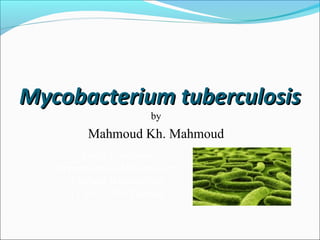 Mycobacterium tuberculosisMycobacterium tuberculosis
by
Mahmoud Kh. Mahmoud
Soran University
Department of Microbiology
Medical Bacteriology
13 May 2014 Tuesday
 