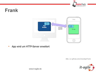 Frank




    App wird um HTTP-Server erweitert




                                         Abb. (c) github.com/moredip/Frank




                   www.it-agile.de
 