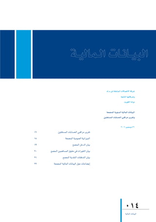 ∑.Ω.¢T á∏≤æàªdG ä’É°üJ’G ácô°T
                                                                    á©HÉàdG É¡JÉcô°Th
                                                                        â`jƒµdG á`dhO


                                                    á©ªéªdG ájƒæ°ùdG á«dÉªdG äÉfÉ«ÑdG
                                                 ø«∏≤à°ùªdG äÉHÉ°ùëdG »ÑbGôe ôjô≤Jh

                                                                    2006 ôÑª°ùjO 31
16          ø«∏≤à°ùªdG äÉHÉ°ùëdG »ÑbGôe ôjô≤J
18                  á©ªéªdG á«eƒª©dG á«fGõ«ªdG
19                         ™ªéªdG πNódG ¿É«H
20   ™ªéªdG ø«ªgÉ°ùªdG ¥ƒ≤M »a äGô«¨àdG ¿É«H
21               ™ªéªdG ájó≤ædG äÉ≤aóàdG ¿É«H
22      á©ªéªdG á«dÉªdG äÉfÉ«ÑdG ∫ƒM äÉMÉ°†jEG




                                                                         014
                                                                          á«dÉªdG äÉfÉ«ÑdG
 