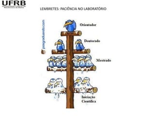 LEMBRETES: PACIÊNCIA NO LABORATÓRIO
 