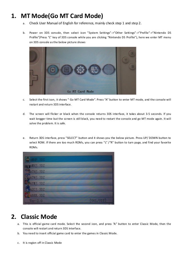 Mt card ver2.1 menu instructions