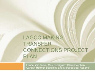 LAGCC MAKING TRANSFER Connections project plan Leadership Team: Max Rodriguez, Clarence Chan, Carolyn Henner-Stanchina and Mercedes del Rosario 