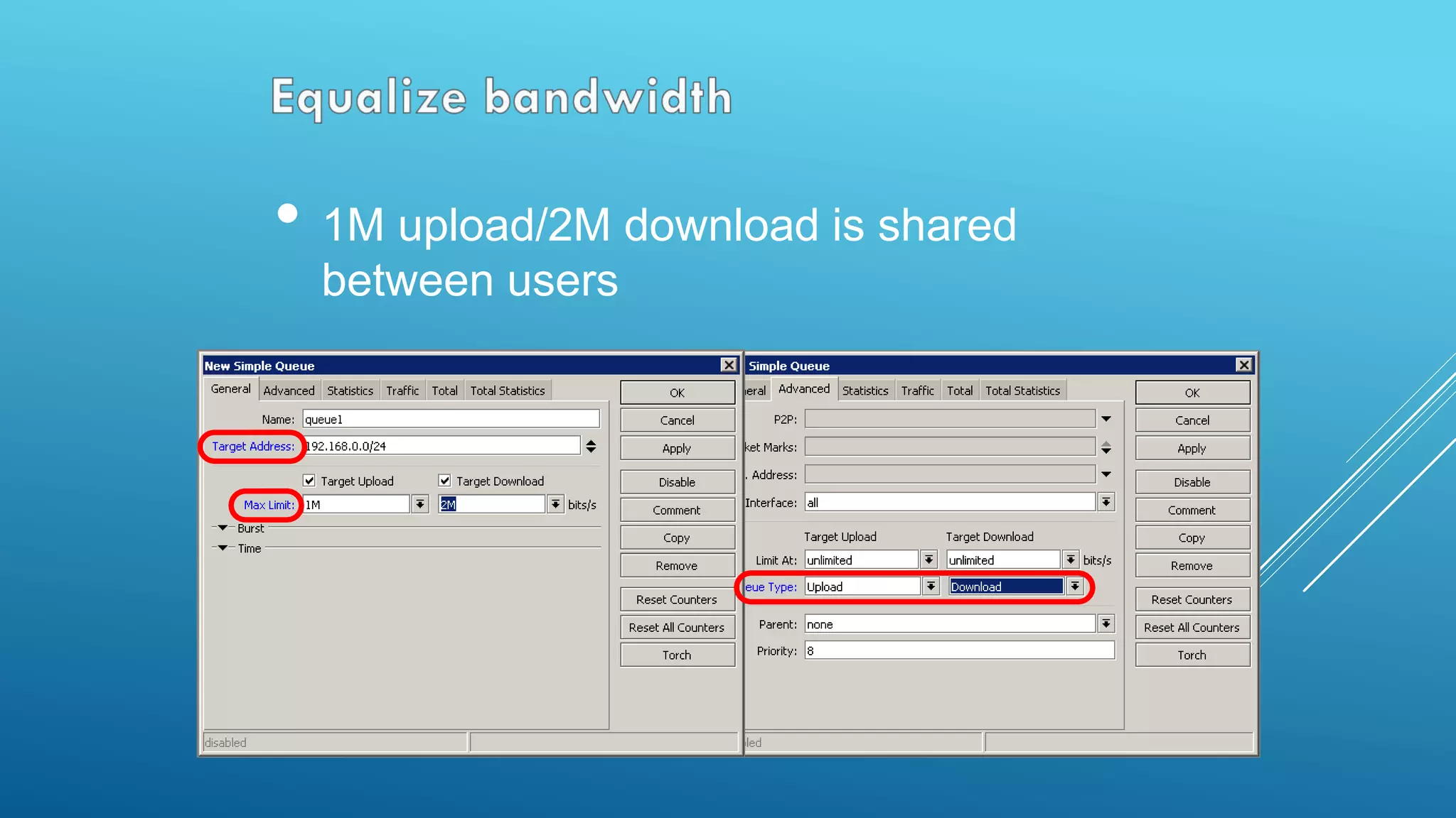 • 1M upload/2M download is shared
between users
 