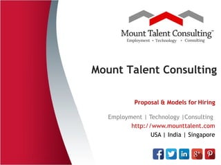 Employment | Technology |Consulting
http://www.mounttalent.com
USA | India | Singapore
Mount Talent Consulting
Proposal & Models for Hiring
 