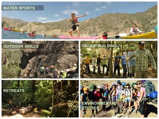 WATER SPORTS
OUTDOOR SKILLS
ENVIRONMENTAL
STUDIES
GROUP BUILDING
RETREATS
 