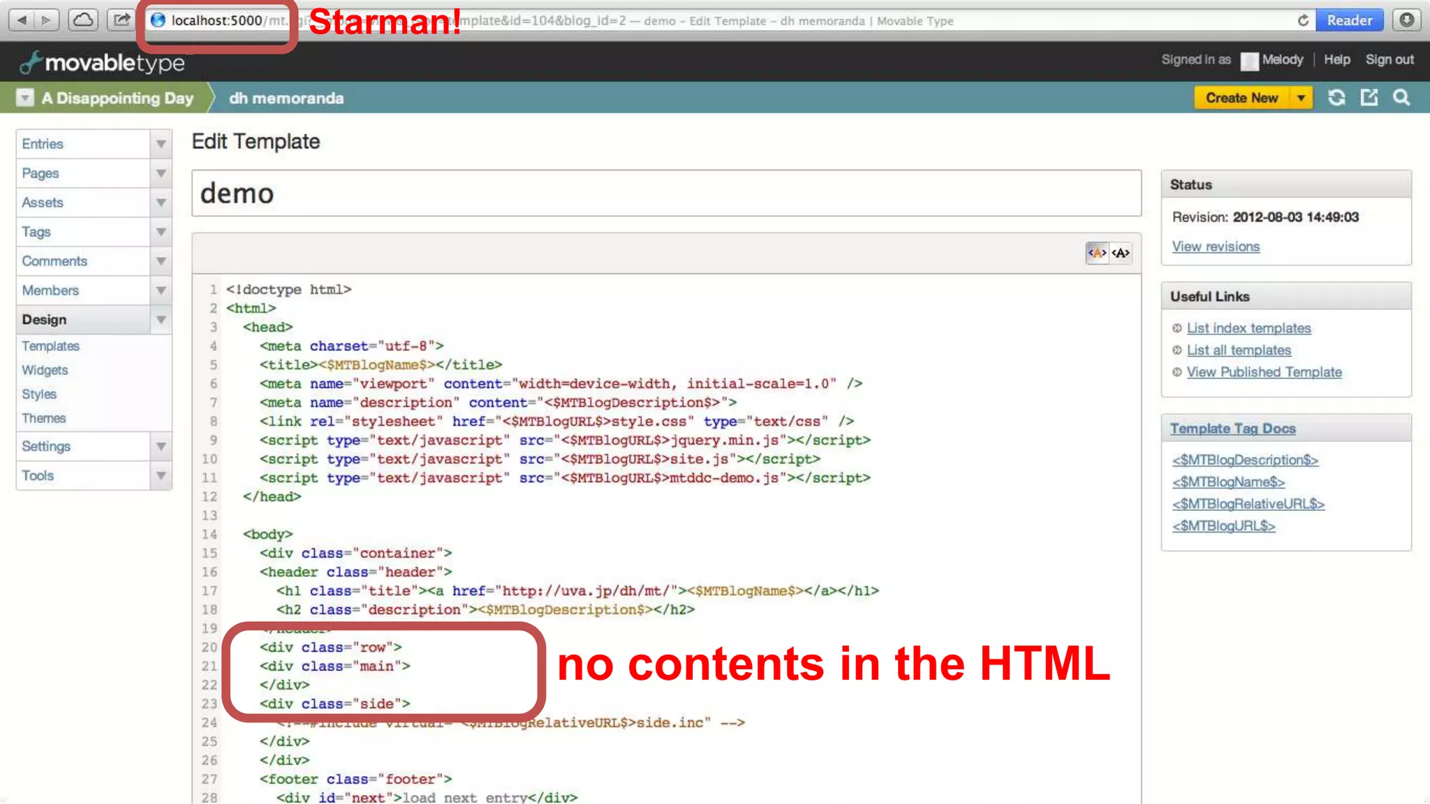 Starman!


the source                                                          7



                                          no contents in the HTML
  Daiji Hirata, http://daijihirata.com/
 