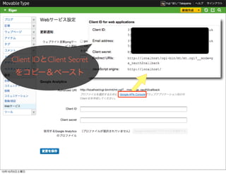 Client IDとClient Secret
をコピー＆ペースト
13年10月5日土曜日
 