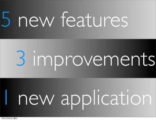 3 improvements
5 new features
1 new application
13年10月5日土曜日
 