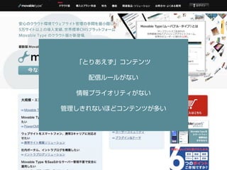 「とりあえず」コンテンツ
配信ルールがない
情報プライオリティがない
管理しきれないほどコンテンツが多い
