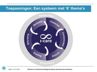 Toepassingen: Een systeem met ‘6’ thema’s 
Ethische en Emotioneel Intelligente Robots die Autonomie stimuleren 
Leiden, 14-11-2014  