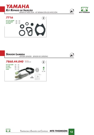 YAMAHA
KIT REPARO DE INJEÇÃO
REPAIR KIT INJECTION - KIT REPARACIÓN DE INYECCIÓN
TEMPERATURA E EMISSÕES SOB CONTROLE!
12
SENSOR LAMBDA
OXYGEN SENSOR - SENSOR DE OXÍGENO
7868.44.040
NUM OEM
1B9-8592A-00
XTZ 250 FAZER 250 09/
XT 660R 660 09/
XTZ 250 X 250 09/
ZUMA 125 09/
7716
XTZ 250 LANDER 250 05/
YS 250 FAZER 250 05/
XTZ 250X 250 05/
13
OHMS
4
Zr
L = 40
C
B
B
P
BB CP
 