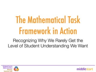middlestart
The National Forum for
Middle Grades Reform
Mathematics
Improvement Toolkit
The Mathematical Task
Framework in Action
Recognizing Why We Rarely Get the
Level of Student Understanding We Want
 