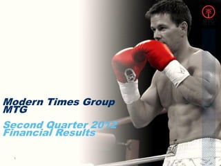 Modern Times Group
MTG
Second Quarter 2012
Financial Results




                      CHAPTER NAME
 1
 