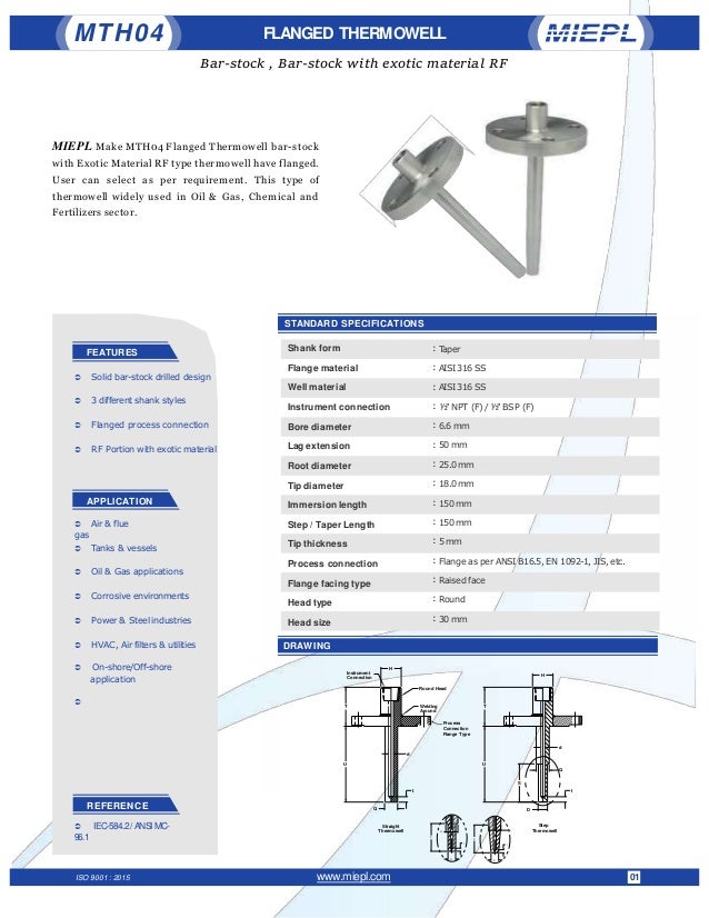 MTH04 Flanged Thermowell Barstock, Barstock with exotic material RF