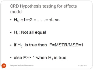 CRD Hypothesis testing for effects
model
01/11/2013Design andAnalysis of Experiments44
 