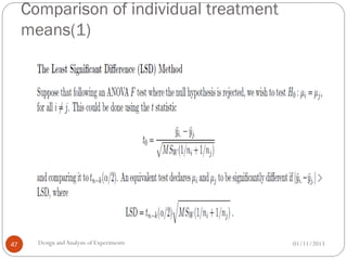Comparison of individual treatment
means(1)
01/11/2013Design andAnalysis of Experiments47
 