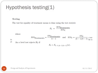 Hypothesis testing(1)
01/11/2013Design andAnalysis of Experiments58
 