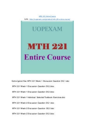 MTH 221 Entire Course
Link : http://uopexam.com/product/mth-221-entire-course/
Some typical files MTH 221 Week 1 Discussion Question DQ 1.doc
MTH 221 Week 1 Discussion Question DQ 2.doc
MTH 221 Week 1 Discussion Question DQ 3.doc
MTH 221 Week 1 Individual Selected Textbook Exercises.doc
MTH 221 Week 2 Discussion Question DQ 1.doc
MTH 221 Week 2 Discussion Question DQ 2.doc
MTH 221 Week 2 Discussion Question DQ 3.doc
 