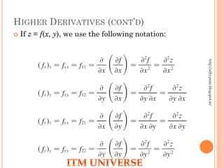 HIGHER DERIVATIVES (CONT’D)
 If z = f(x, y), we use the following notation:
http://alltypeim.blogspot.in/
 