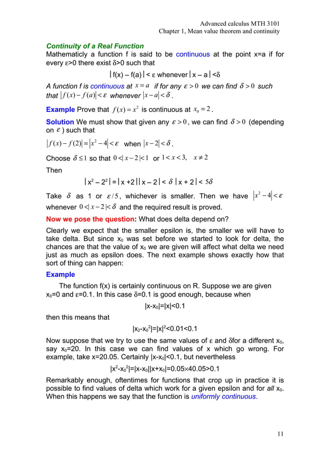 Mth3101 Advanced Calculus Chapter 1 | PDF