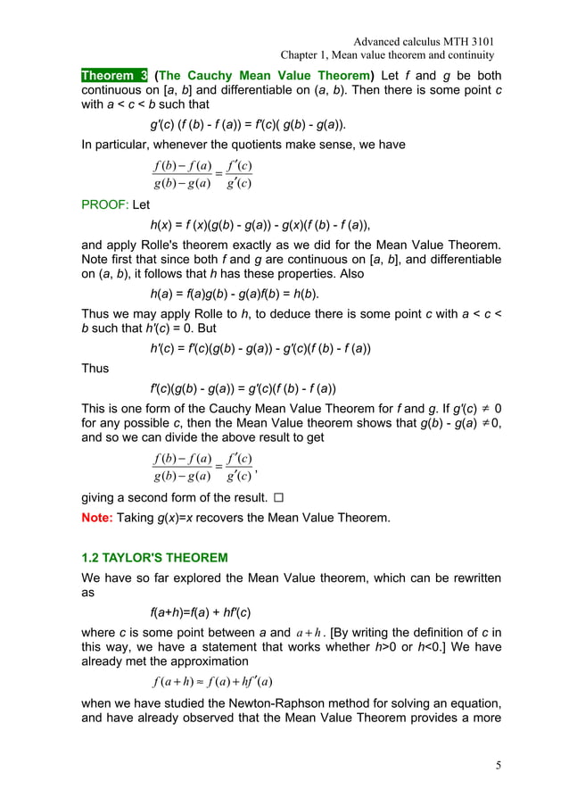 Mth3101 Advanced Calculus Chapter 1 | PDF