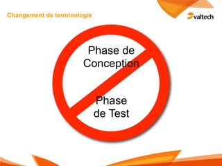Changement de terminologie




                        Phase de
                       Conception


                             Phase
                             de Test
 
