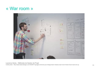 « War room »
Laurence Genty – Méthodes de Gestion de Projet
Crédit photo : http://www.fastcodesign.com/3028471/google-ventures-your-design-team-needs-a-war-room-heres-how-to-set-one-up 15
 