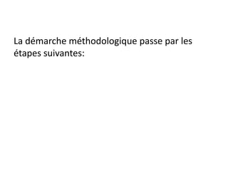La démarche méthodologique passe par les
étapes suivantes:
 