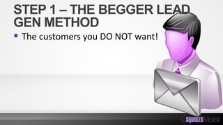 STEP 1 – THE BEGGER LEAD
GEN METHOD
 The customers you DO NOT want!
 