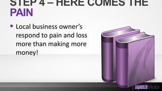 STEP 4 – HERE COMES THE
PAIN
 Local business owner’s
respond to pain and loss
more than making more
money!
 