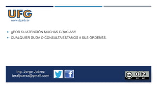 Ing. Jorge Juárez
joraljuarez@gmail.com
 ¡¡POR SU ATENCIÓN MUCHAS GRACIAS!!
 CUALQUIER DUDA O CONSULTA ESTAMOS A SUS ÓRDENES.
 