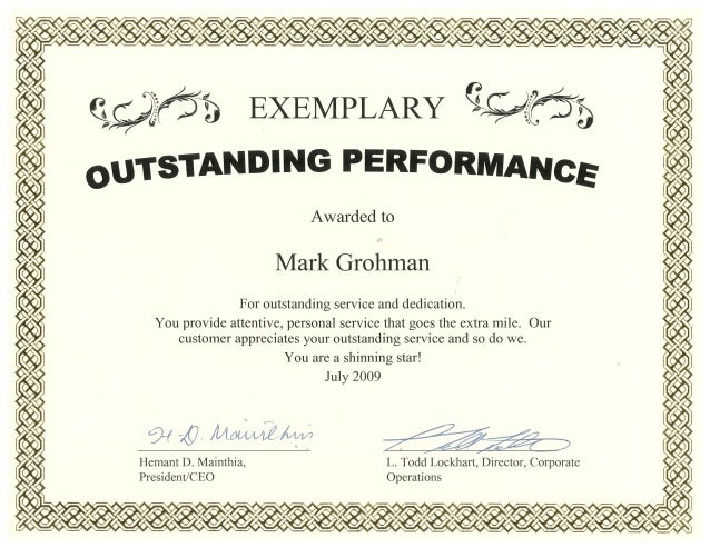 mti performance award july 2009 performance award