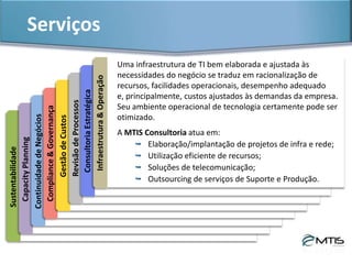 Serviços & Produtos
O que trafega em sua rede e links Internet? Está difícil administrar a
performance de suas aplicações? Quem são os maiores consumidores de
banda? Seus custos de comunicação de dados estão elevados?
Lembre-se: antes de aumentar a capacidade dos links de dados, você precisa
gerenciá-los melhor com TraffManager.
Algoritmos de compactação
e armazenamento em cache
são recursos utilizados nas
transmissões de dados.
Assim, é possível conseguir
elevados ganhos de
performance e redução no
consumo de banda dos links
de dados e voz.
O gerenciamento de
Qualidade de Serviço
(QoS) permite reservar
quantidade de banda para
aplicações específicas,
com base nos requisitos
das aplicações e nas
prioridades do negócio
definidas pelo cliente.
 Gráficos de utilização, separados
por serviço TCP/UDP.﻿
 Identificação dos serviços de maior
consumo.
 Apontamento dos usuários com
maior volume de tráfego.
 Medição de latência de circuitos
WAN e Internet.
 Análise e diagnóstico de aplicações
que podem ser otimizados.
 Alertas nos casos de falhas ou alto
tráfego nos links de
comunicação.﻿ ﻿
Monitoramento Compressão & Cache QoS
 