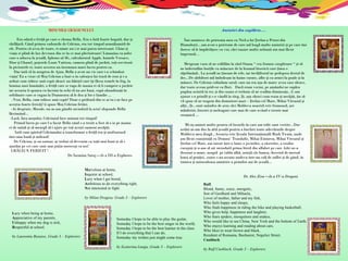 MINUNILE CR Ă CIUNULUI Era odat ă  o feti ţă  pe care o chema Bella. Era o fat ă  foarte bogat ă , dar  ş i r ă sf ăţ at ă . Când primea cadourile de Cr ă ciun, era tot timpul nemul ţ umit ă  de ele. Pentru c ă  avea de toate, ei nimic nu i se mai parea interesant. Chiar  ş i via ţ a ei plin ă  de lux devenea din ce în ce mai plictisitoare! Limuzina cu  ş ofer care o aducea la  ş coal ă , Iphone-ul 4G, calculatorul Apple, hainele Versace, Dior  ş i Chanel, po ş etele Louis Vuitton, camera plin ă  de juc ă rii, to ţ i servitorii la picioarele ei, toate acestea nu însemnau mare lucru pentru ea. Dar iat ă  c ă  în noaptea de Ajun, Bella a avut un vis care i-a schimbat via ţ a! Ea a visat c ă  Mo ş  Cr ă ciun a luat-o în calea ş ca lui tras ă  de reni  ş i i-a ar ă tat cum tr ă iesc unii copii s ă raci: un b ă ie ţ el care î ş i f ă cea temele în frig, la lumina unei lumân ă ri, o feti ţă  care se ruga de mama ei s ă  îi cumpere o juc ă rie iar aceasta îi spunea cu lacrimi în ochi c ă  nu are bani, copii abandona ţ i în orfelinate care se rugau la Dumnezeu s ă  le dea  ş i lor o familie ... -Vezi, Bella, cum tr ă iesc unii copii? Doar o pic ă tur ă  din ce ai tu i-ar face pe ace ş tia foarte ferici ţ i! îi spuse Mo ş  Cr ă ciun feti ţ ei. -Ai dreptate, Mosule, nu m-am gândit niciodat ă  la asta! r ă spunde Bella l ă crimând... -Las ă , fata mo ş ului, Cr ă ciunul face minuni tot timpul! Primul lucru pe care l-a facut Bella când s-a trezit a fost s ă  o ia pe mama ei de mân ă   ş i s ă  mearg ă  s ă -i ajute pe to ţ i ace ş ti oameni nec ă ji ţ i. Iat ă  cum spiritul Cr ă ciunului a transformat o feti ţă  rea  ş i mofturoas ă  într-una bun ă   ş i miloas ă ! De Cr ă ciun,  ş i nu numai, ar trebui s ă  devenim cu to ţ ii mai buni  ş i s ă -i ajut ă m pe cei care sunt mai pu ţ in noroco ş i ca noi! CR Ă CIUN FERICIT ! De Iasmina Saraj  –  cls a III-a  E xplorers   Amintiri din copil ă rie…. Î mi amintesc de prietenia mea cu Nic ă  a lui  Ş tefan a Petrei din Humule ş ti…am avut o prietenie de care m ă  leag ă  multe amintiri  ş i pe care îmi doresc s ă  le  împ ă rt ăş esc  cu voi,  c ă ci  taaare multe nebunii am mai  f ă cut   î mpreun ă … Mergeam vara s ă  ne  sc ă ld ă m   î n  râul  Ozana “ cea frumos  curg ă toare  “  ş i s ă  ne  îndestul ă m   bur ţ ile  cu  mâncare  de la hramul bisericii care  ţ inea o  s ă pt ă mân ă .. La  ş coal ă  ne  ţ ineam de rele, iar înv ăţă torul ne pedepsea destul de des...De s ă rb ă tori m ă  îmbr ă cam în haine curate, albe  ş i cu arnici la poale  ş i la mâneci.  De Cr ă ciun colindam satul, care nu era a ş a de mare: avea case s ă race, dar toate aveau pridvor cu flori.  Dac ă  eram vecini, pe amândoi ne sup ă ra pup ă za aciuit ă  în tei,  ş i din cauza ei trebuia s ă  ne scul ă m diminea ţ a...L-am ajutat s-o prind ă   ş i s-o vând ă  în târg.. Ş i, a ş a s ă raci cum eram  ş i nec ă ji ţ i,  ţ in s ă  v ă  spun c ă  ne tragem din domnitori mari –  Ş tefan cel Mare, Mihai Viteazul  ş i al ţ ii... Ş i...sunt mândru de asta c ă ci Moldova noastr ă  este frumoas ă , are m ă n ă stiri, biserici  ş i meleaguri care mai de care având o istorie mai stra ş nic ă  ... Mi-a ş  aminti multe pentru c ă  locurile în care am tr ă it sunt vestite...Dar ast ă zi m-am dus la alt ă   ş coal ă  pentru a buchisi toate adev ă rurile despre Moldova mea drag ă ...Aceasta este  Ş coala Interna ţ ional ă  Mark Twain, unde am f ă cut cuno ş tin ţă  cu Domnu` Trandafir, Mihai Eminesu, Mihai Viteazul  ş i  Ş tefan cel Mare, am intrat într-o lume a jocurilor, a râsetelor, a eroilor curajo ş i  ş i n-am s ă  uit niciodat ă  prima liter ă  din alfabet pe care Adri ne-a desenat-o mare, neagr ă   pe tabla alb ă , uria şă  cât lumea, descris ă  de mersul lene ş  al peni ţ ei...toate s-au ascuns undeva într-un col ţ  de suflet  ş i de gând, în tainica  ş i miraculoasa amintire a primilor ani de  ş coal ă ...   De Alex Zisu  –  cls a IV-a Dragoni L azy when being at home, A ppreciative of my parents, U nhappy when my dog is sick, R espectful at school. by Laurentiu Busuioc, Grade 3 – Explorers M arvelous at home, I nquirer at school, L azy when I get bored, A mbitious to do everything right, N ot interested in fight. by Milan Dragisa, Grade 3 – Explorers Someday I hope to be able to play the guitar, Someday I hope to be the best singer in the world, Someday I hope to be the best learner in the class. If I do everything that I can do, Someday my wishes just might come true. by Ecaterina Lungu, Grade 3 – Explorers Ralf , Blond, funny, crazy, energetic, Son of Gerdhard and Mihaela, Lover of mother, father and my fish, Who feels happy and sleepy, Who finds happiness in riding the bike and playing basketball, Who gives help, happiness and laughter, Who fears spiders, mosquitoes and snakes, Who would like to see China, New York and the bottom of Earth, Who enjoys learning and reading about cars, Who likes to wear brown and black, Resident of Romania, Bucharest, Negulici Street, Cnobloch . by Ralf Cnobloch, Grade 3 – Explorers 