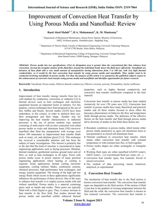 Improvement of Convection Heat Transfer by Using Porous Media and ...