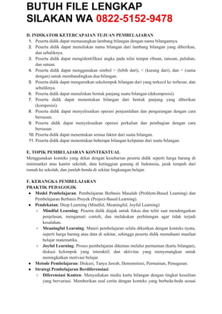 Modul Ajar Deep Learning Matematika Kelas 4 SD Terbaru 2025 | DOCX
