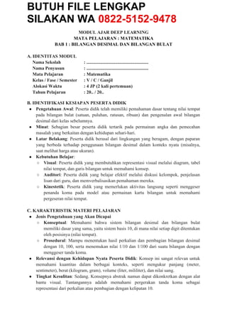 Modul Ajar Deep Learning Matematika Kelas 5 SD Terbaru 2025 | DOCX