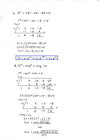 )
c. $"t + Bg"- 6Ut - €g =o
r3+3r>--br -8 =o
tr= -
3
-1
- (. -g
-> I
-g
Crl+1r-rs) =o
( rta) Cr->) = 6r
[.*=-{r[-r=0-
(r+t )
C r+t )
Fr=- r
= Cr a-* + L- ?--a* + (
" €t*
A. Vtv - rlgtt + +?y --0
;a -iaro ta} =o
It= 3
( r-r)
-{trr:3
Lr, irz - 3r - 3 *o
I
-+Fp =-7
(r+3)
f1,4 Z
-3
0
Cr*-3) =O
3
-1
-3
ac
D'- A.ct ) C-3l['a,{ = -q !
eLr)
 
