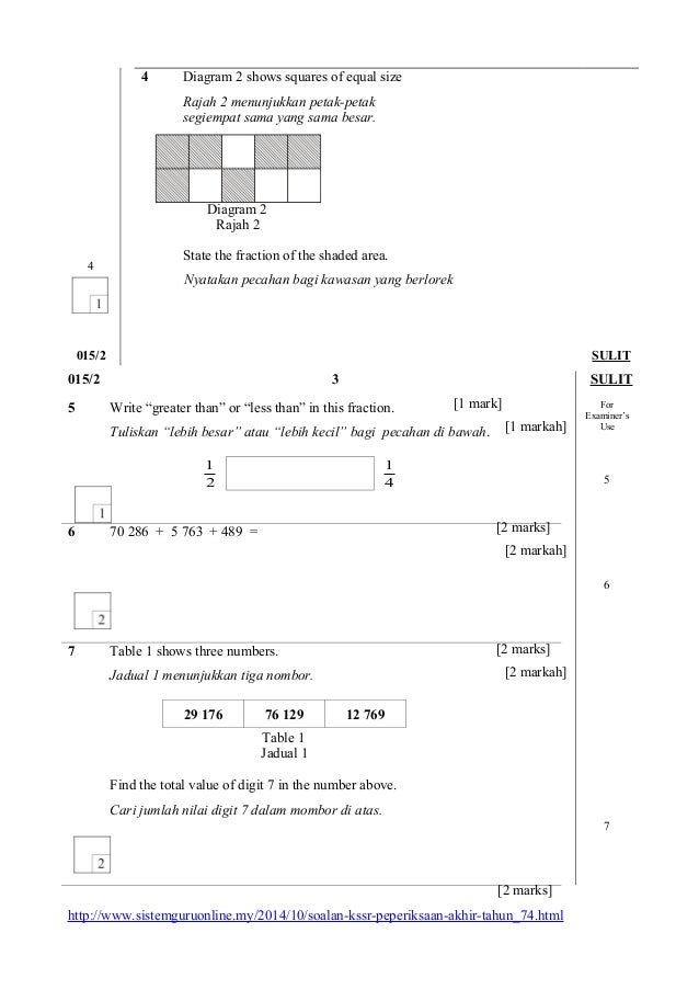Kertas Soalan Matematik Tahun 4 Kertas 2 KSSR