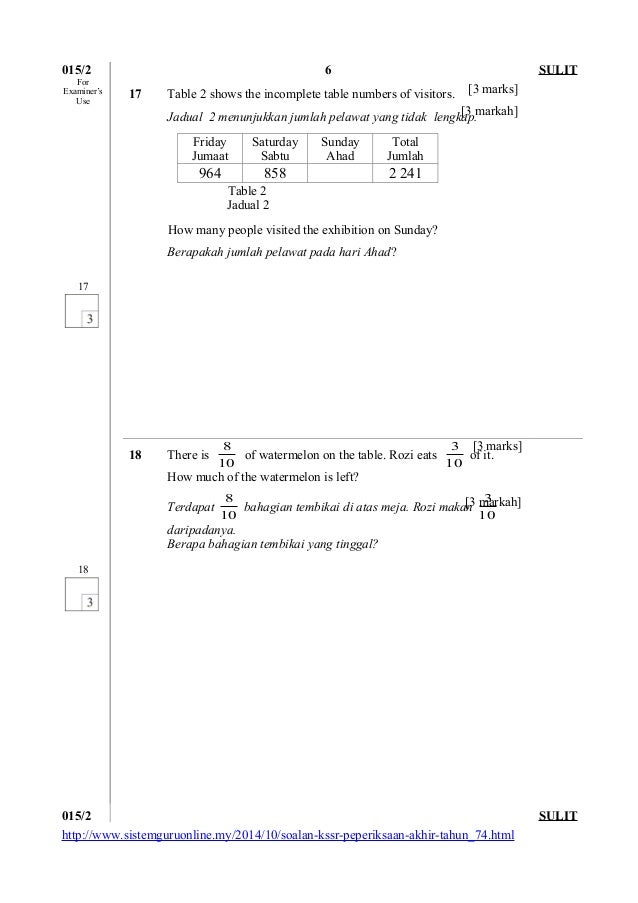 Soalan Pecahan Matematik Tahun 4 Kssr - Kecemasan w