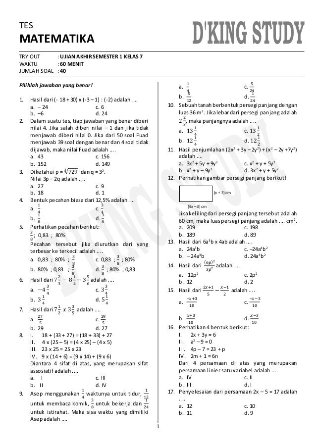 Soal Ujian Kenaikan Kelas Matematika Smp Kelas X Doc
