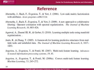 Center for Evolutionary Medicine and Informatics



                        Reference




77
     The Twelfth SIAM Information Conference on Data Mining, April 27, 2012
 